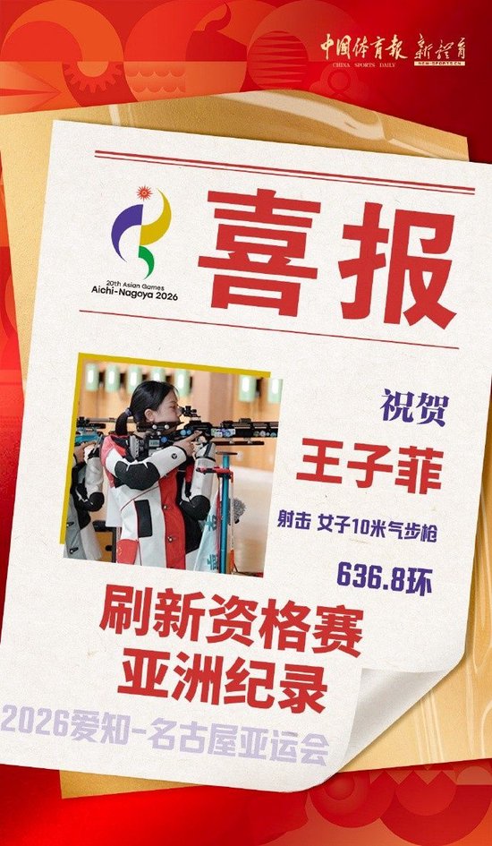 636.8环！亚运会女子10米气步枪，王子菲打破资格赛亚洲纪录